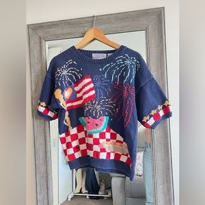 VINTAGE Signature by Northern Isles Hand Knitted Fourth of July Top - Size XL